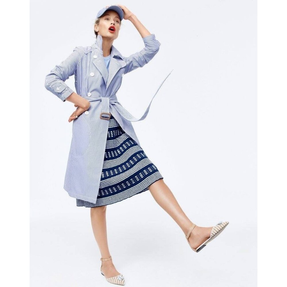 NWT J.Crew Trench Coat in Blue White Shirting Stripes Lightweight Coat 4
